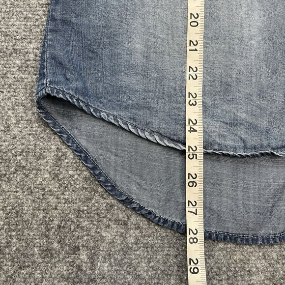 Anthropologie Cloth & Stone Top Size Medium Split Back Chambray Roll Tab Sleeve - Picture 7 of 9